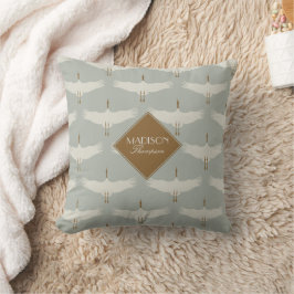 Dusty Blue Neutral Birds Krane Art Deco Monogramm Kissen