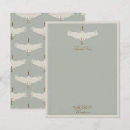 Dusty Blue Neutral Birds Swans Art Deco Monogram Dankeskarte