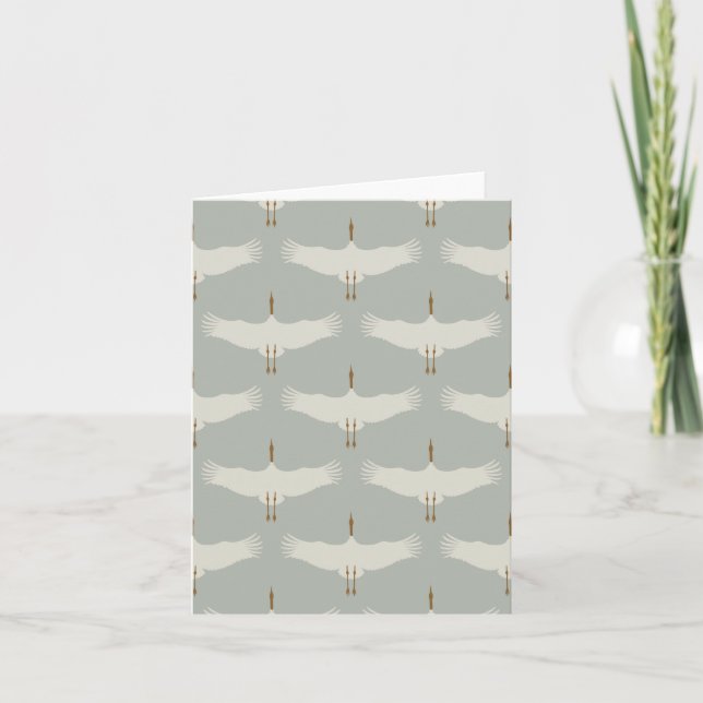 Dusty Blue Neutral Birds Swans Art Deco Monogram Karte (Vorderseite)