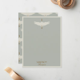 Dusty Blue Neutral Birds Swans Art Deco Monogram Mitteilungskarte