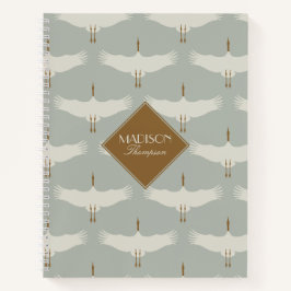 Dusty Blue Neutral Birds Swans Art Deco Monogram Notizbuch