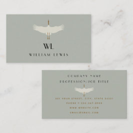 Dusty Blue Neutral Birds Swans Art Deco Monogram Visitenkarte