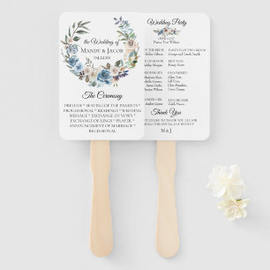 Dusty Blue Neutral Floral Wedding Program Fans Fächer