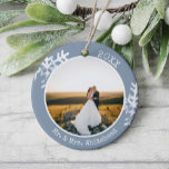 Dusty Blue Newlywed Snowflake 1st Christmas Keramik Ornament<br><div class="desc">This is a perfect ornament for a family gift. With its white rustic snowflakes enjoy decorating the tree with this custom design.</div>