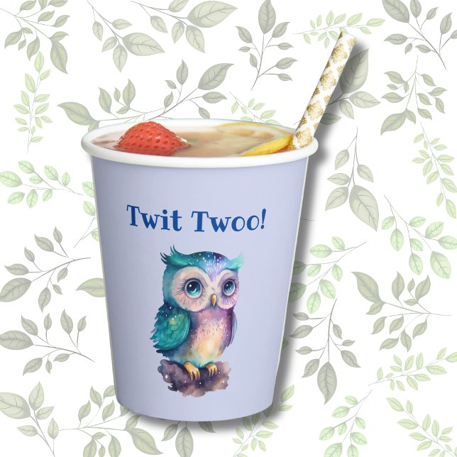 Dusty Blue Niedlich Owl Forest Woodland Animal Pappbecher (Von Creator hochgeladen)
