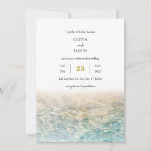 Dusty Blue Ocean Ripples White Sandy Beach Hochzei Einladung