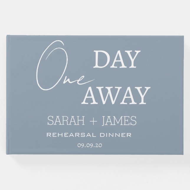 Dusty Blue One Day Away Probe Dinner Hochzeit Gästebuch (Vorderseite)