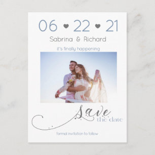 Dusty Blue One Foto Save the Date Minimalistisch Postkarte