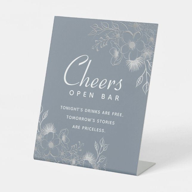 Dusty Blue Open Bar Wedding Pedestal Sign Sockelschild (Vorderseite)