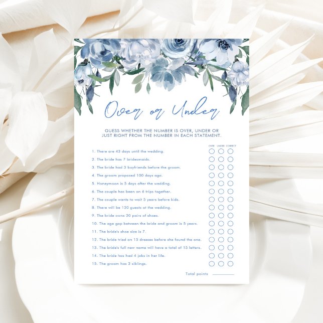 Dusty Blue Over oder Under Brautparty Game Card (Von Creator hochgeladen)