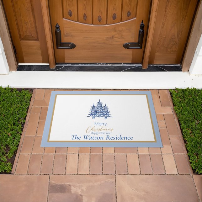 Dusty Blue Pagoda Weihnachtsbaumen Door Mat Fußmatte (Außenbereich)
