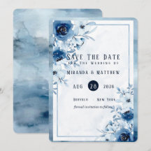 Dusty-Blue Paint Peony Save the Date Card