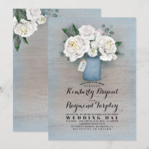 Dusty Blue Painted Mason Jar Rustic Floral Wedding