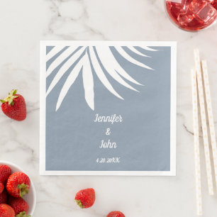Dusty Blue Palm Leaf Beach Tropical Wedding Serviette