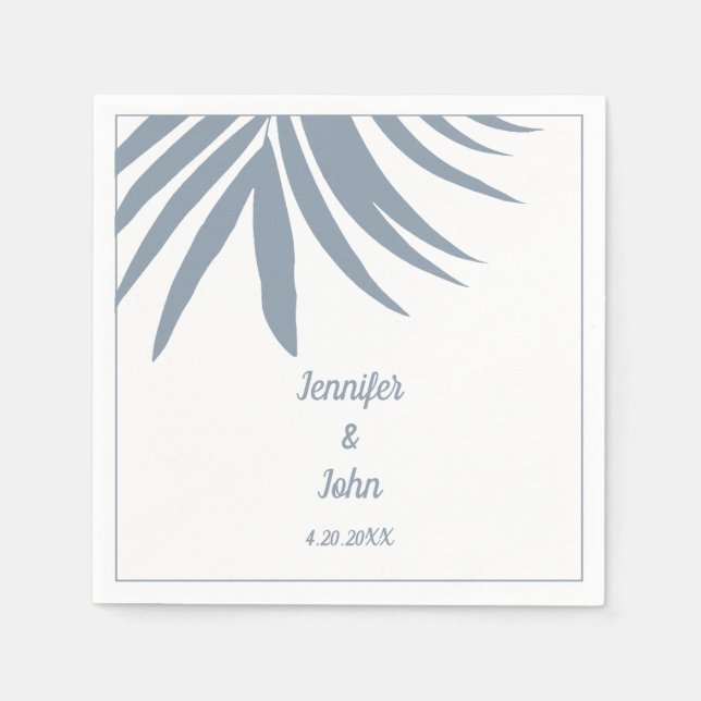 Dusty Blue Palm Leaf Beach Tropical Wedding Serviette (Vorderseite)
