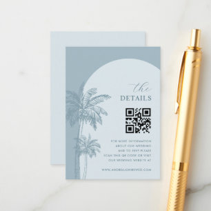 Dusty Blue Palm Trees QR Code Details Hochzeit Begleitkarte