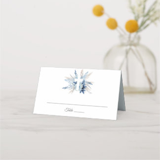 Dusty blue pampas floral first holy communion platzkarte