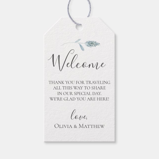 Dusty Blue Pampas Grass Wedding Welcome Bag Geschenkanhänger (Vorderseite)