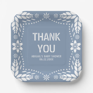 Dusty blue papel picado Danke für die Kinderdusche Pappteller