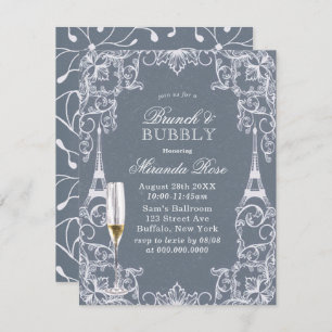 Dusty Blue Paris France Brunch & Bubbly Invitation