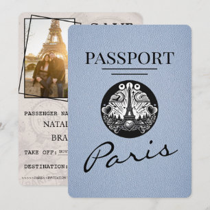 Dusty Blue Paris Passport Save the Date