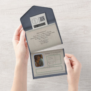 Dusty Blue Passport Style All in One Einladung