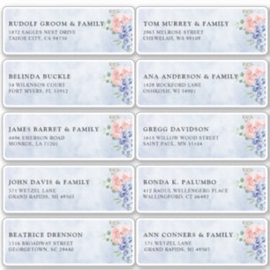Dusty Blue Pastel hydrangea Gastname Anschrift Aufkleber