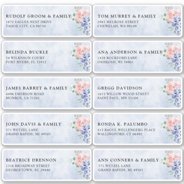 Dusty Blue Pastel hydrangea Gastname Anschrift Aufkleber (Vorderseite)