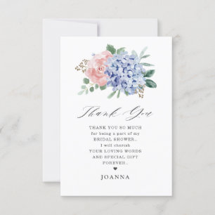 Dusty Blue Pastel Pink Hydrangeas Brautparty Dankeskarte