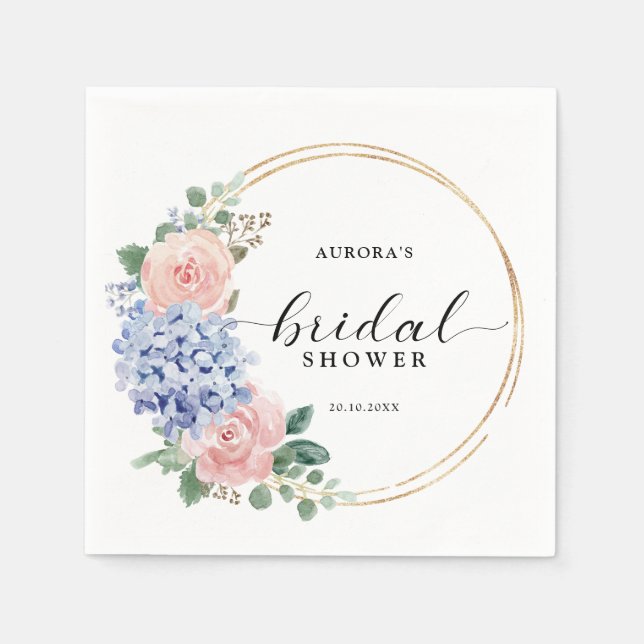 Dusty Blue Pastel Pink Hydrangeas Brautparty Serviette (Vorderseite)