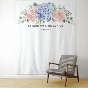 Dusty Blue Pastel Pink Hydrangeas Hochzeitstag Hin Wandteppich