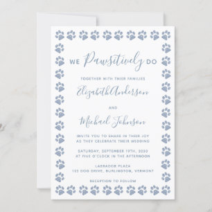 Dusty Blue Paw Prints Hochzeitseinladung Einladung