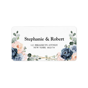 Dusty Blue Peach Blush Geometric Floral Wedding La Adressaufkleber