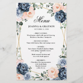 Dusty Blue Peach Blush Geometric Wedding Menu