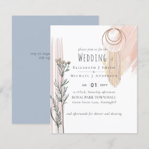 Dusty Blue Peach BOHO Einladung Hochzeit