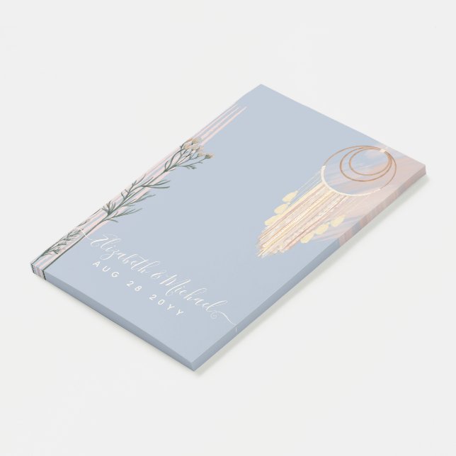 Dusty Blue Peach Boho Wedding Post-it Klebezettel (angewinkelt)