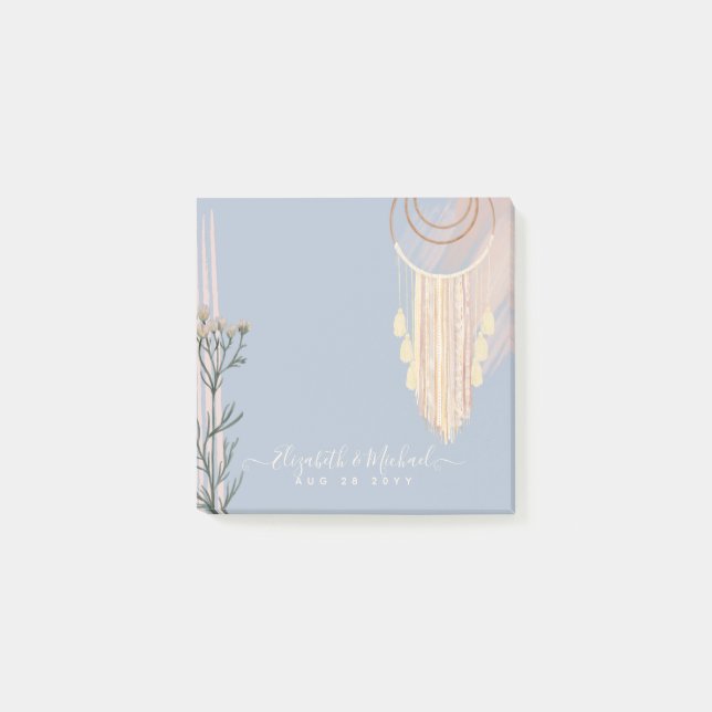 Dusty Blue Peach Boho Wedding Post-it Klebezettel (Vorderseite)
