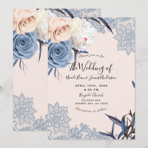 Dusty Blue & Peach Floral Lace Wedding Einladung
