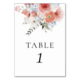 Dusty Blue Peach Floral Tischnummer