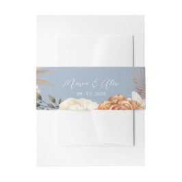 Dusty Blue Peach Floral Wedding Einladungsbanderole