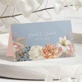 Dusty Blue Peach Floral Wedding Platzkarte