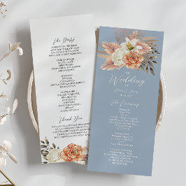 Dusty Blue Peach Floral Wedding Programm