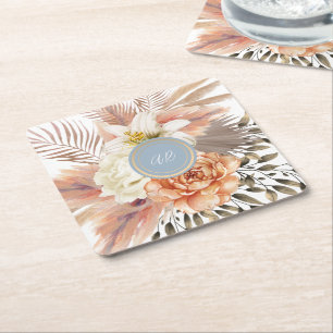 Dusty Blue Peach Floral Wedding Rechteckiger Pappuntersetzer