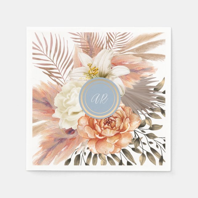 Dusty Blue Peach Floral Wedding Serviette (Vorderseite)