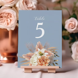 Dusty Blue Peach Floral Wedding Tischnummer