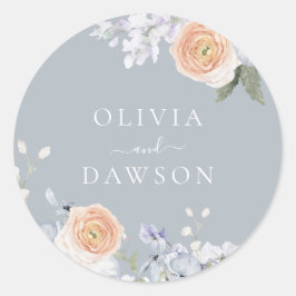 Dusty Blue & Peach Wedding oder Verlobung Runder Aufkleber