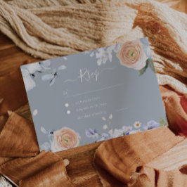 Dusty Blue & Peach Wedding Response RSVP Card Karte