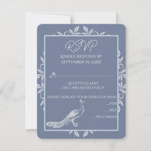 Dusty Blue Peacock Flourish Wedish Card RSVP Card