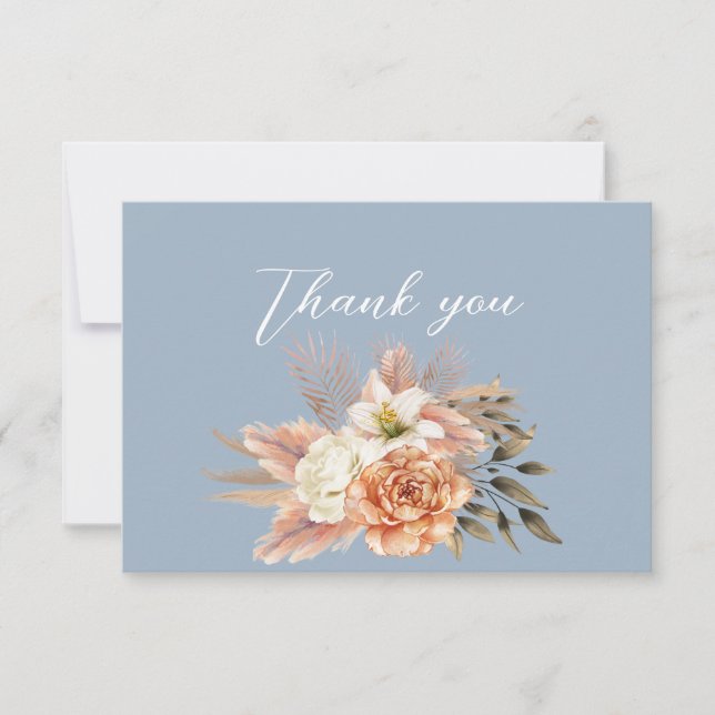 Dusty Blue Pêcher Floral Mariage Carte de remercie (Devant)