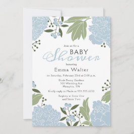 Dusty Blue Peonies Baby Shower Einladung
